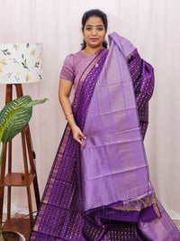 Semi Raw Silk Saree - Dark Purple with Lavender