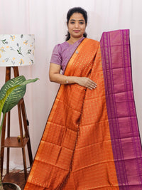 Semi Raw Silk Saree - Orange with Magenta Pink