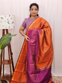 Semi Raw Silk Saree - Orange with Magenta Pink