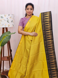 Semi Raw Silk Saree - Yellow with Black
