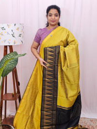 Semi Raw Silk Saree - Yellow with Black