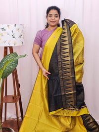 Semi Raw Silk Saree - Yellow with Black