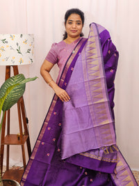 Semi Raw Silk Saree with Emboridery - Dark Purple with Lavender
