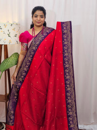 Jute Banarasi Silk Saree - Red with Dark Purple