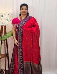 Jute Banarasi Silk Saree - Red with Dark Purple