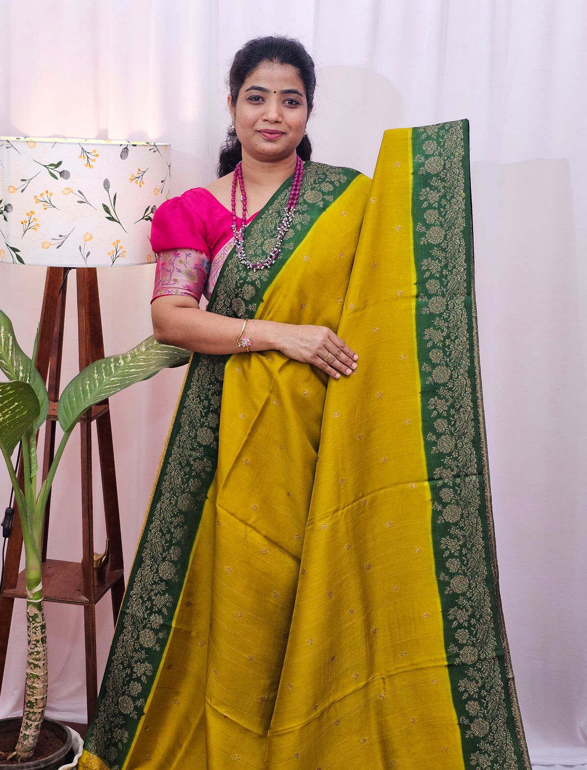 Jute Banarasi Silk Saree - Yellow with Green