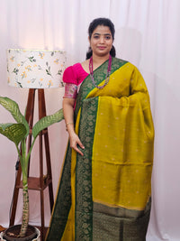 Jute Banarasi Silk Saree - Yellow with Green