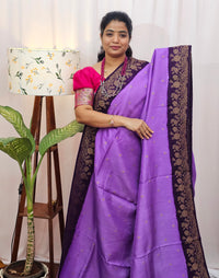 Jute Banarasi Silk Saree - Dark Lavender with Purple