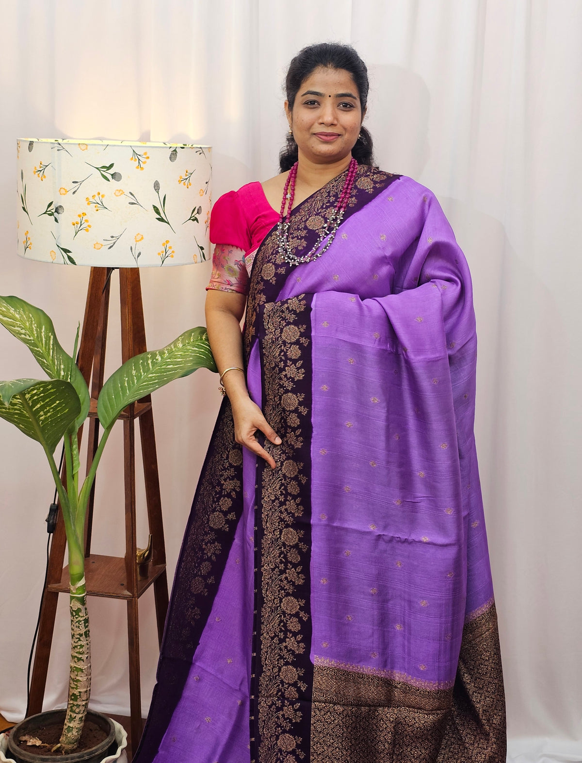 Jute Banarasi Silk Saree - Dark Lavender with Purple