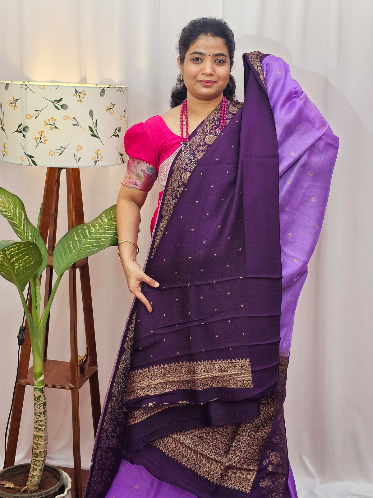 Jute Banarasi Silk Saree - Dark Lavender with Purple