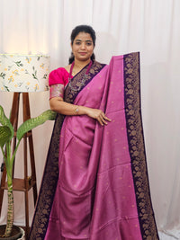 Jute Banarasi Silk Saree - Onion Pink with Purple