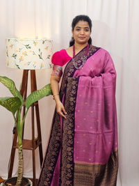 Jute Banarasi Silk Saree - Onion Pink with Purple