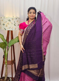 Jute Banarasi Silk Saree - Onion Pink with Purple