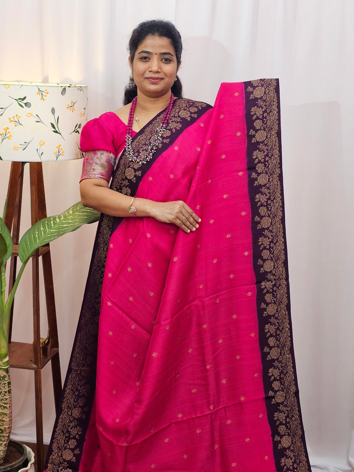 Jute Banarasi Silk Saree - Pink with Purple