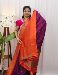 Jute Banarasi Silk Saree - Magenta Pink with Orange