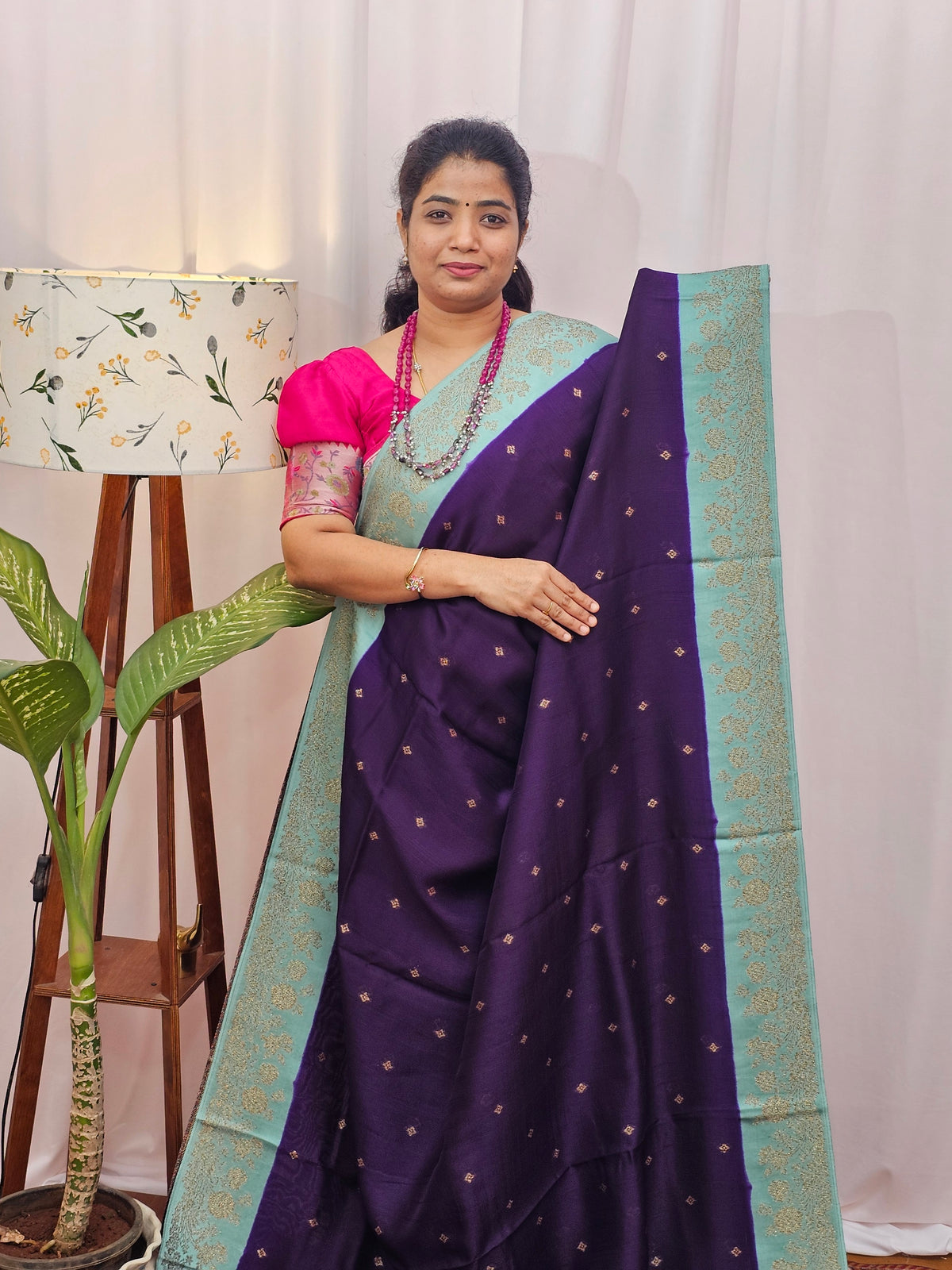 Jute Banarasi Silk Saree - Purple with Sea Green