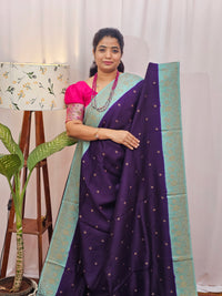 Jute Banarasi Silk Saree - Purple with Sea Green