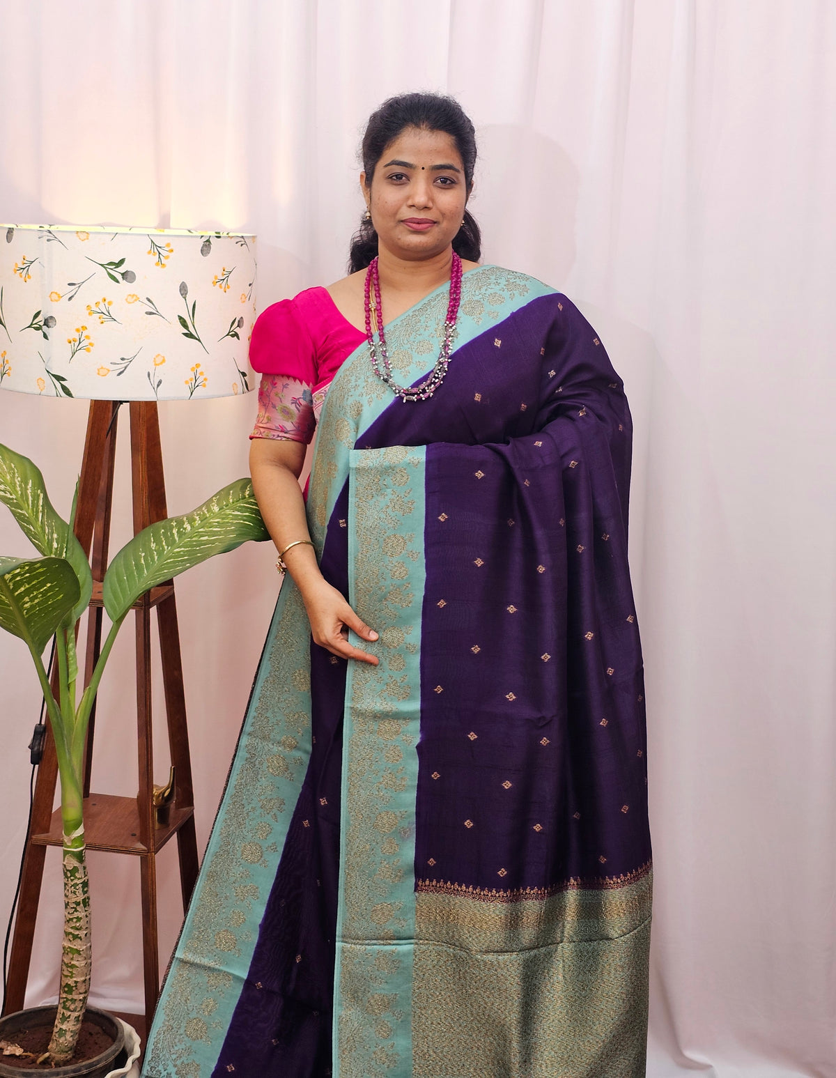 Jute Banarasi Silk Saree - Purple with Sea Green