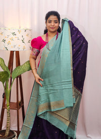 Jute Banarasi Silk Saree - Purple with Sea Green
