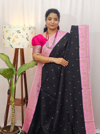 Jute Banarasi Silk Saree - Black with Pink