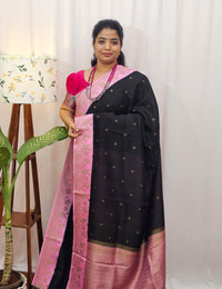 Jute Banarasi Silk Saree - Black with Pink