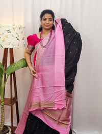 Jute Banarasi Silk Saree - Black with Pink