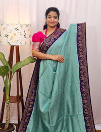 Jute Banarasi Silk Saree - Sea Green with Purple
