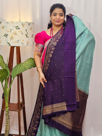 Jute Banarasi Silk Saree - Sea Green with Purple
