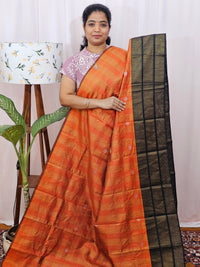 Semi Raw Silk Saree - Orange with Black