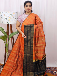 Semi Raw Silk Saree - Orange with Black