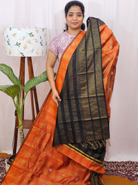 Semi Raw Silk Saree - Orange with Black