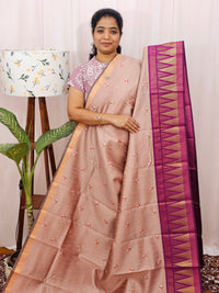 Semi Raw Silk Saree with Emboridery - Onion Pink with Magenta Pink
