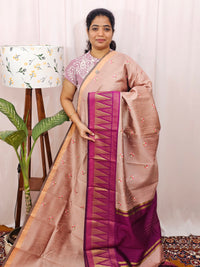 Semi Raw Silk Saree with Emboridery - Onion Pink with Magenta Pink