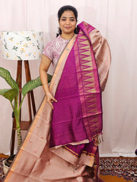 Semi Raw Silk Saree with Emboridery - Onion Pink with Magenta Pink