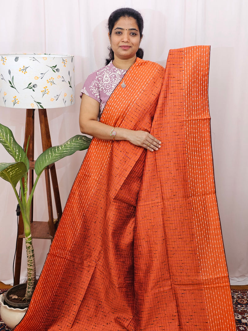 Semi Raw Silk Saree - Orange with Magenta Pink