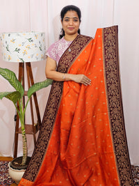 Jute Banarasi Silk Saree - Orange with Brown