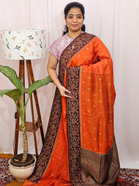 Jute Banarasi Silk Saree - Orange with Brown