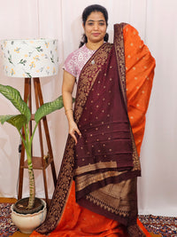 Jute Banarasi Silk Saree - Orange with Brown