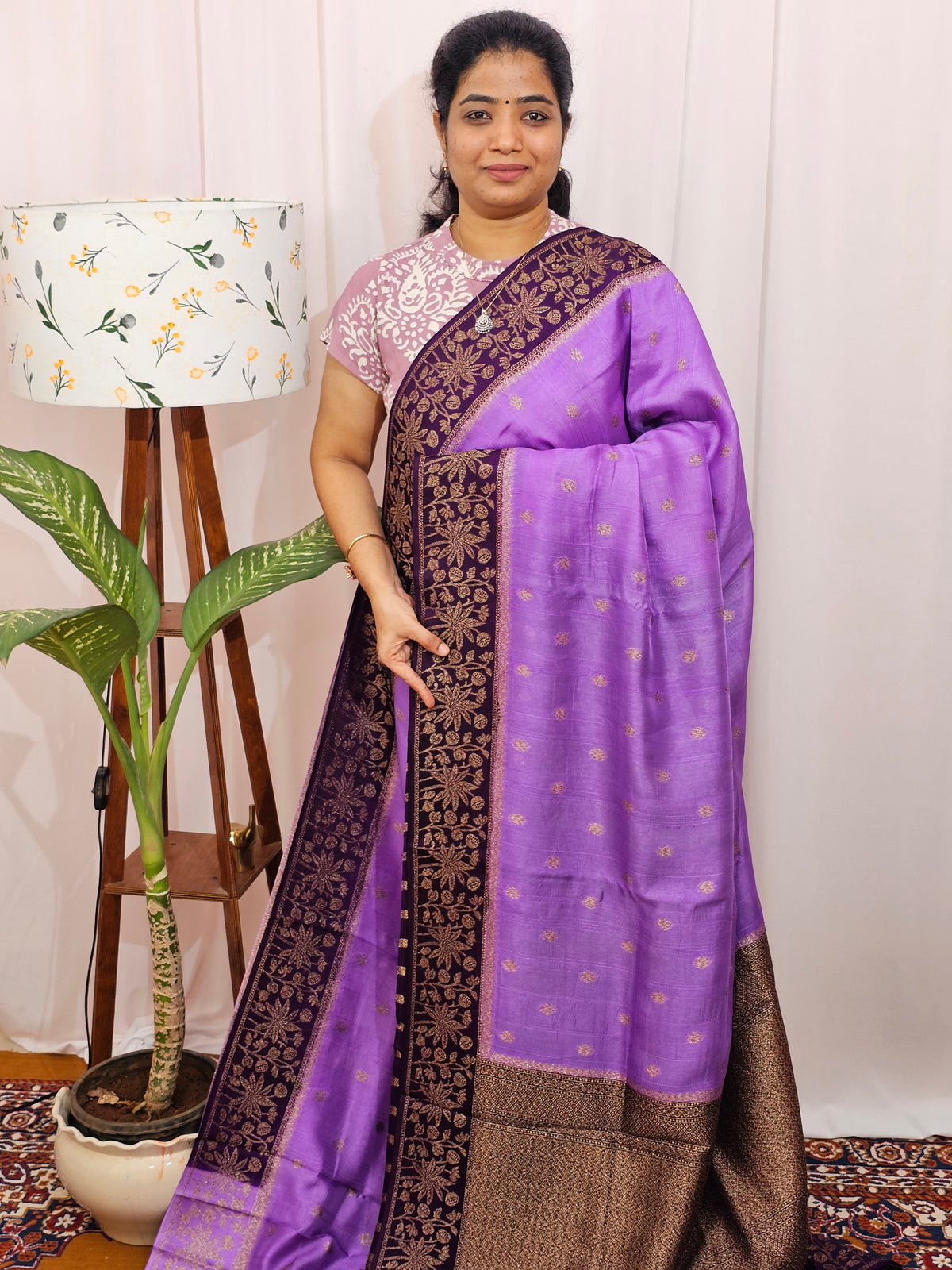 Jute Banarasi Silk Saree - Dark Lavender with Dark Purple