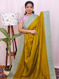 Jute Banarasi Silk Saree - Mehendi Green with Pastel Sea Green