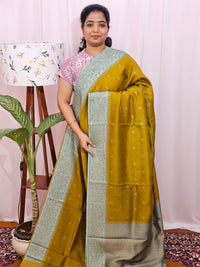 Jute Banarasi Silk Saree - Mehendi Green with Pastel Sea Green