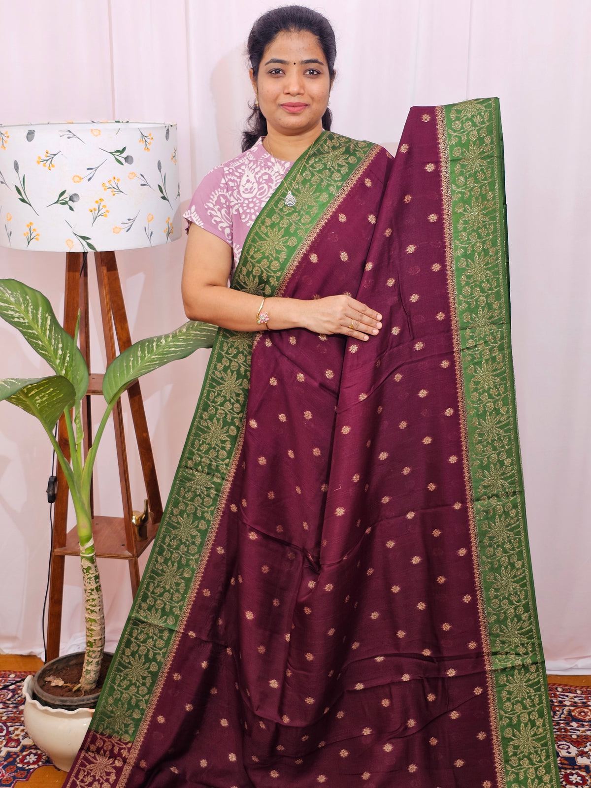 Jute Banarasi Silk Saree - Maroon with Green