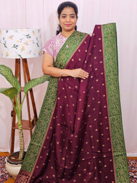 Jute Banarasi Silk Saree - Maroon with Green