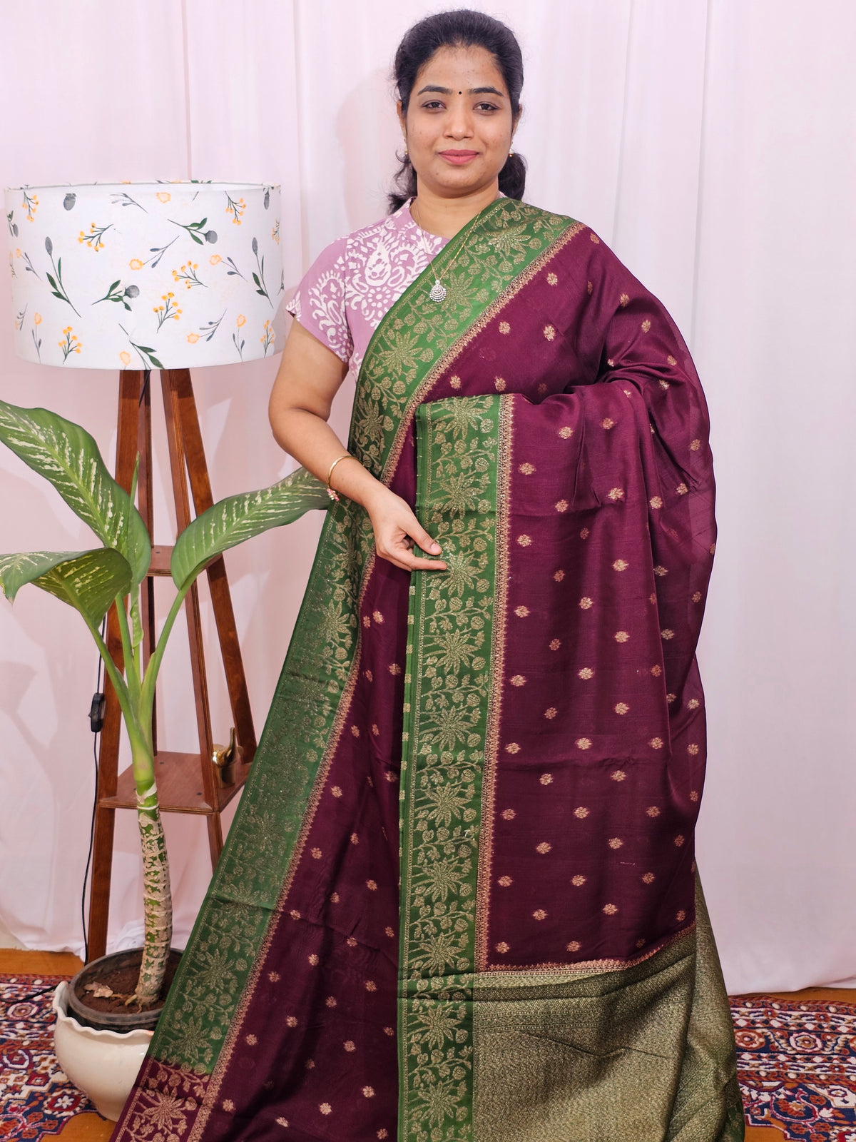 Jute Banarasi Silk Saree - Maroon with Green
