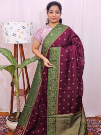 Jute Banarasi Silk Saree - Maroon with Green