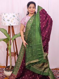 Jute Banarasi Silk Saree - Maroon with Green