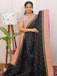 Jute Banarasi Silk Saree - Black with Pink