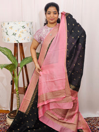 Jute Banarasi Silk Saree - Black with Pink