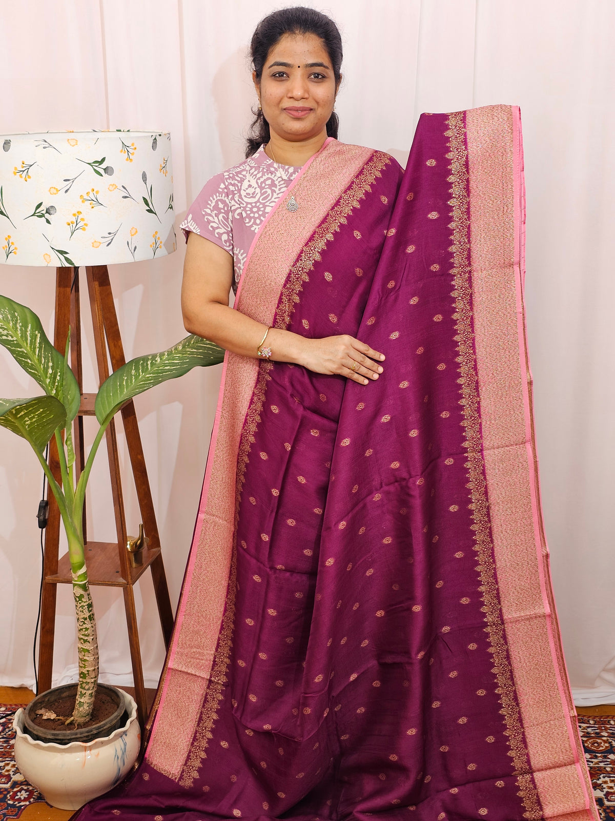 Jute Banarasi Silk Saree - Magenta Pink with Pink