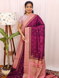 Jute Banarasi Silk Saree - Magenta Pink with Pink